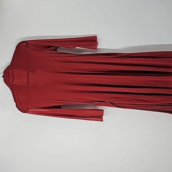 Sweet Pea Cinnamon Brown Mesh Vneck Bodycon Rusched Waist Faux Wrap Dress - Picture 7 of 10